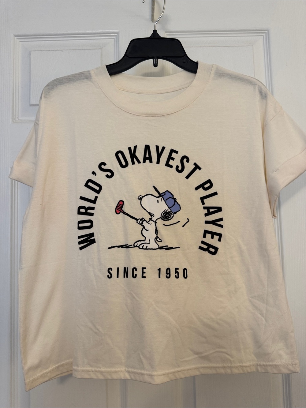 Peanuts Snoopy 'World's Okayest Player' Cotton Blend Cream Graphic Tee